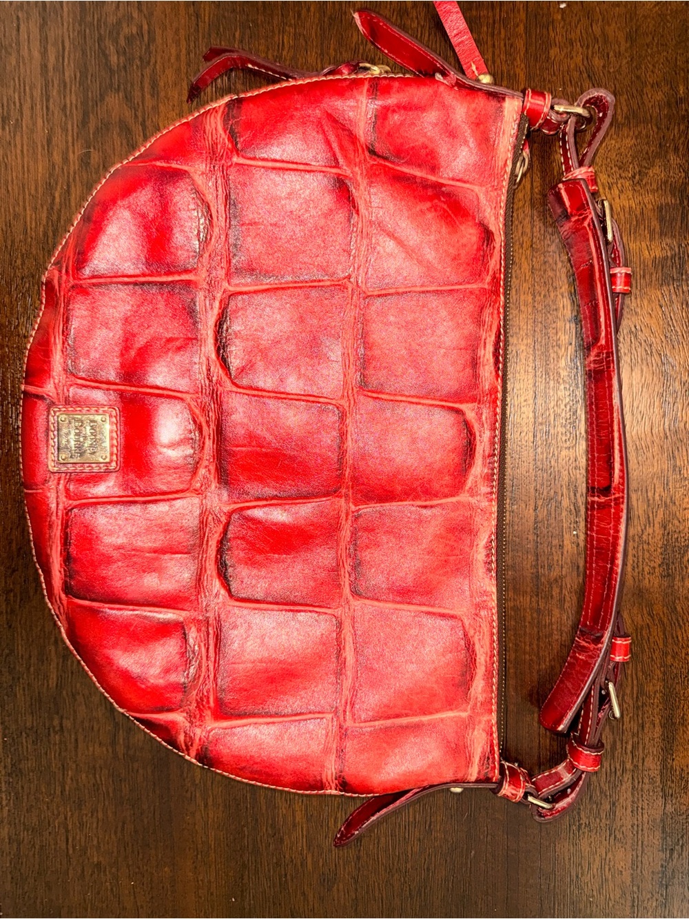 Dooney & Bourke Red Croc-Embossed Half Moon Shoulder Bag